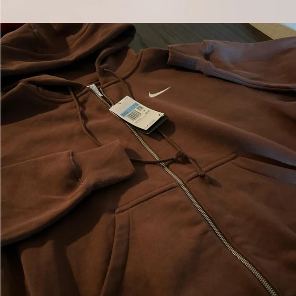 Nike Chocolate Brown Hoodie with White Logo - Picture 3 of 5